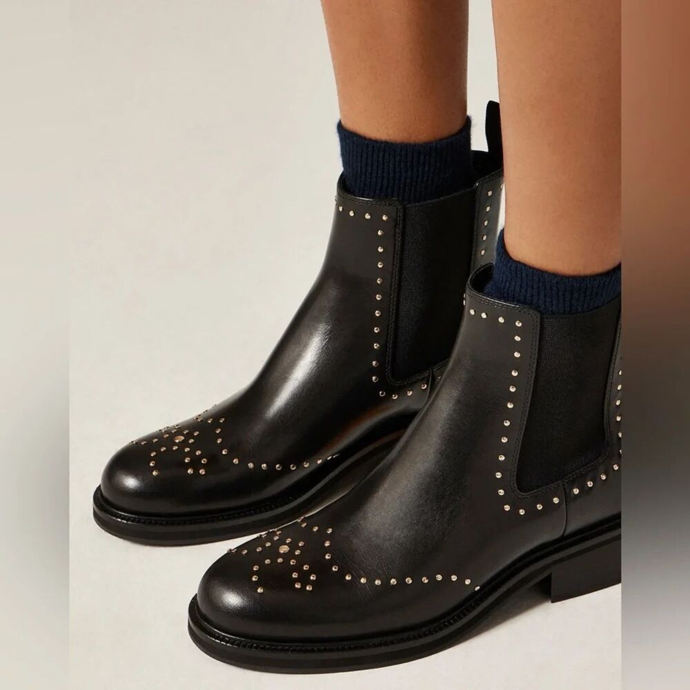 J. Crew Wing Tip Non Slip Chelsea Boot In Studded Leather - Black 10